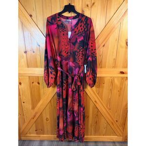 Premier Amour Long Sleeve Front Button Red Multi Maxi Dress NWT Size 16 (6391)